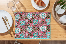 Load image into Gallery viewer, Double sided flower block printed place mats - set of 4