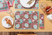 Load image into Gallery viewer, Double sided flower block printed place mats - set of 4