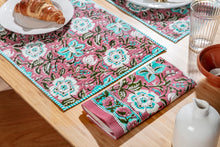 Load image into Gallery viewer, Double sided flower block printed place mats - set of 4