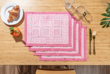 Load image into Gallery viewer, Pink block printed place mats - set of 4