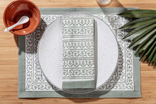 Load image into Gallery viewer, Sage green block printed napkins - set of 4