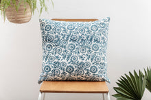 Load image into Gallery viewer, Denim Blue Block Print cushion to match quilt