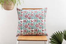 Load image into Gallery viewer, Green and Pink Block Print cushion to match quilt