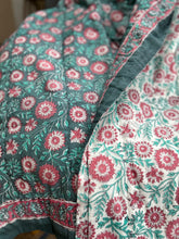 Load image into Gallery viewer, Green and Pink Block Print Quilt - King Size