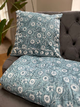 Load image into Gallery viewer, Denim Blue Block Print cushion to match quilt