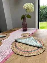Load image into Gallery viewer, Pink and green jute place mats - set of 4