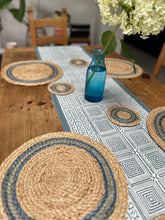 Load image into Gallery viewer, Blue and grey jute coasters - set of 4