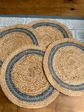 Load image into Gallery viewer, Blue and grey jute place mats - set of 4