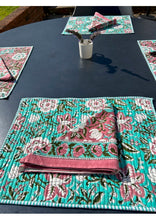 Load image into Gallery viewer, Double sided flower block printed place mats - set of 4
