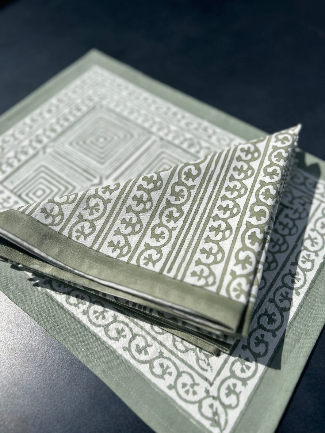 Sage green block printed napkins - set of 4