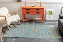 Load image into Gallery viewer, Pale Blue Rug with gold pattern
