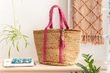 Load image into Gallery viewer, Pink and Natural Basket Bag