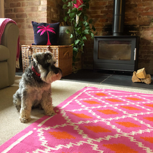 Load image into Gallery viewer, cerise pink rug with dog