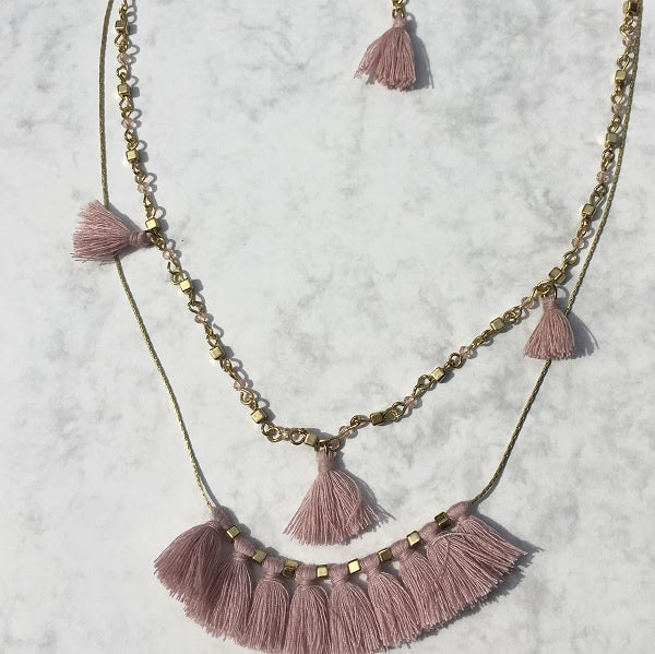 Double layer dusky pink necklace