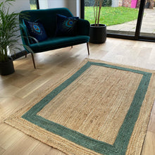 Load image into Gallery viewer, Jute rug with green border
