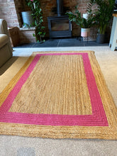 Load image into Gallery viewer, large jute rug with pink border
