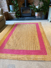 Load image into Gallery viewer, large jute rug with pink border