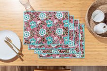 Load image into Gallery viewer, Double sided flower block printed place mats - set of 4
