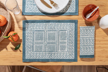 Load image into Gallery viewer, Blue block printed place mats - set of 4
