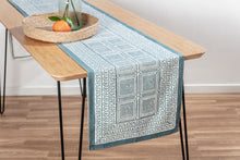 Load image into Gallery viewer, Blue Geo block printed table runner
