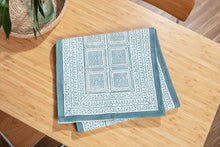 Load image into Gallery viewer, Blue Geo block printed table runner
