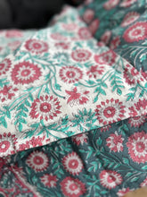Load image into Gallery viewer, Green and Pink Block Print Quilt - King Size
