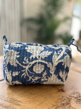 Load image into Gallery viewer, Block printed make up bag - blue and white
