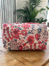 Load image into Gallery viewer, Block printed make up bag - pale blue and red
