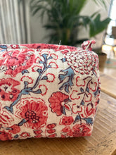 Load image into Gallery viewer, Block printed make up bag - pale blue and red
