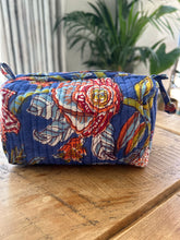 Load image into Gallery viewer, Block printed make up bag - bright blue floral
