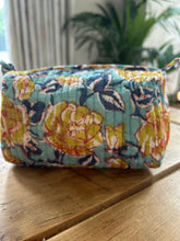 Load image into Gallery viewer, Block printed make up bag - Blue and gold
