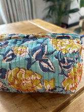 Load image into Gallery viewer, Block printed make up bag - Blue and gold
