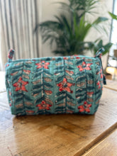 Load image into Gallery viewer, Block printed make up bag - turquoise and peach
