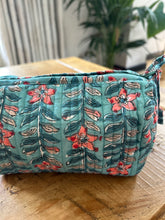 Load image into Gallery viewer, Block printed make up bag - turquoise and peach
