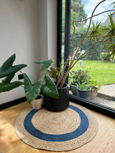 Load image into Gallery viewer, Blue Jute round rug
