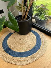 Load image into Gallery viewer, Blue Jute round rug
