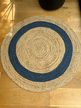 Load image into Gallery viewer, Blue Jute round rug
