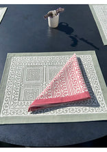 Load image into Gallery viewer, Green block printed place mats - set of 4
