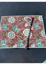 Load image into Gallery viewer, Double sided flower block printed place mats - set of 4

