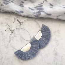 Load image into Gallery viewer, Blue tassel hoop earrings
