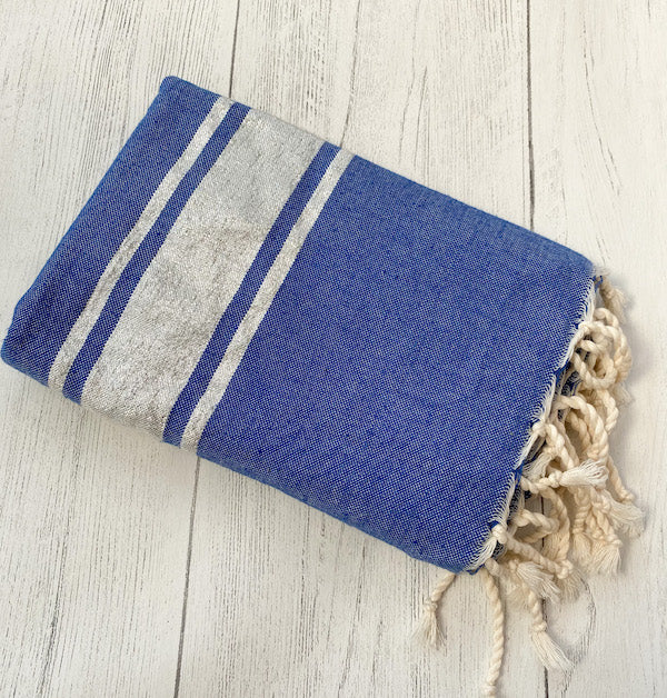 Hammam towel / throw - Dark blue and Silver