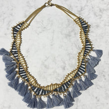 Load image into Gallery viewer, Blue bead and tassel necklace
