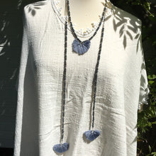 Load image into Gallery viewer, Long blue bead and tassel necklace
