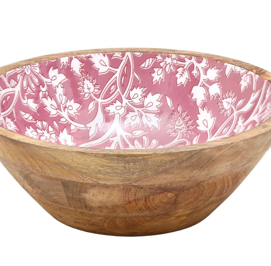 Pink blossom extra large mango wood bowl