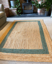 Load image into Gallery viewer, large jute rug with green border
