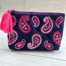 Load image into Gallery viewer, Blue cord paisley make up bag
