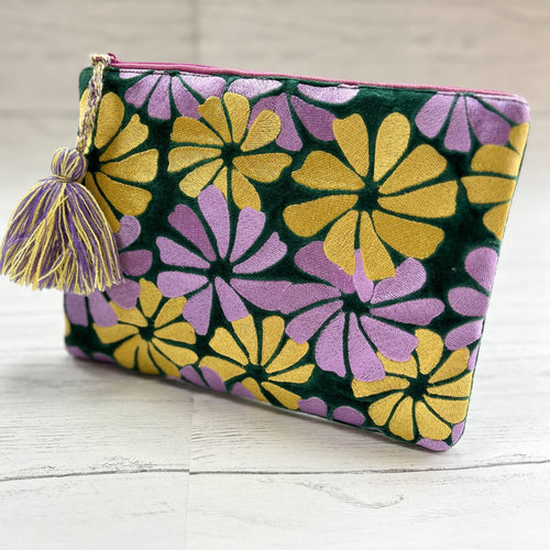 green pouch bag with flower embroidery