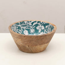 Load image into Gallery viewer, Teal blossom small mango wood bowl
